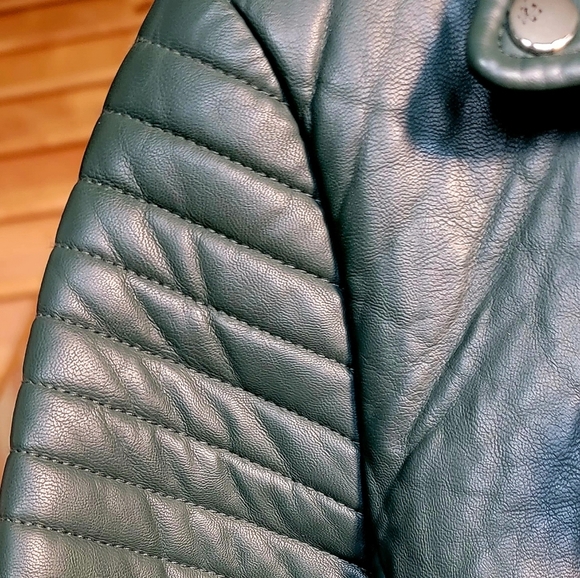 Forever 21 Green Leather Biker Jacket Size S NWOT - Picture 6 of 9